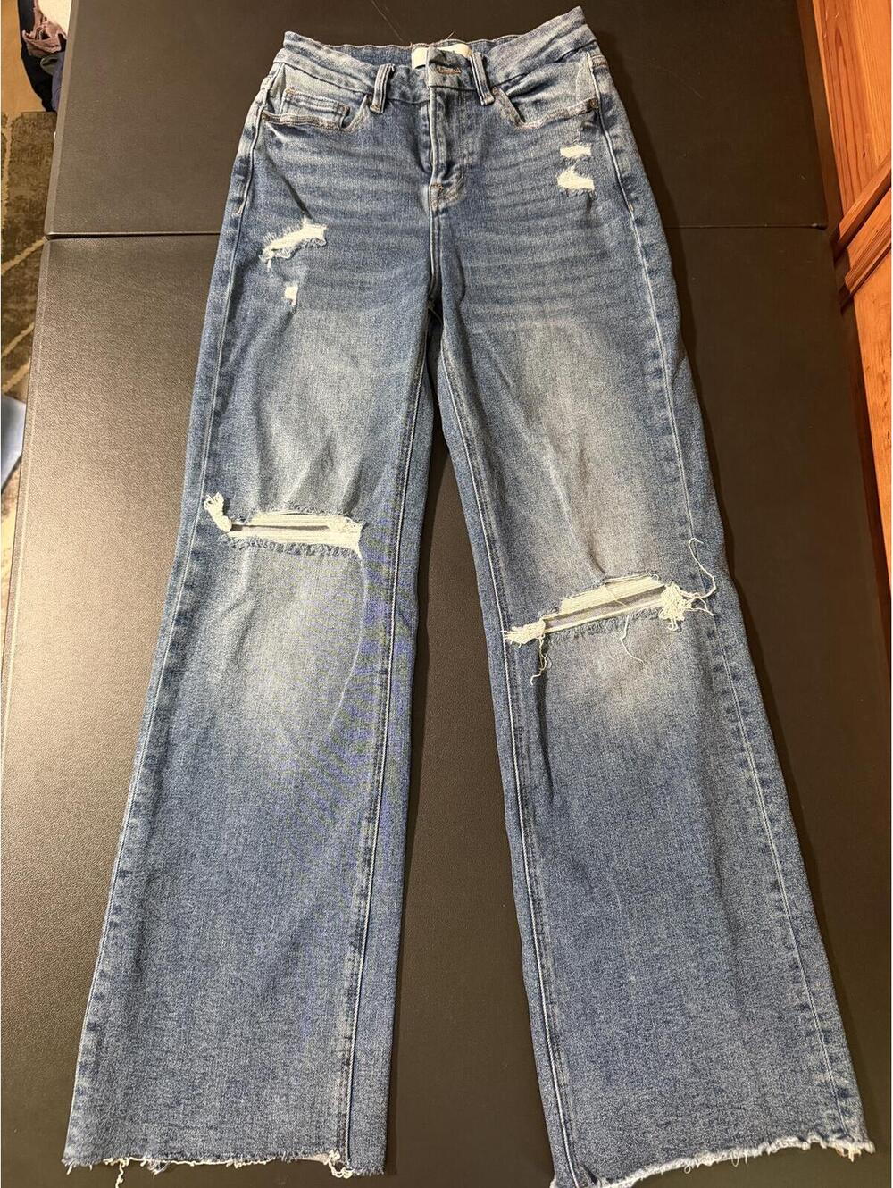 Mica Denim Los Angeles Distressed Straight Leg Jeans Size 25 Medium Wash